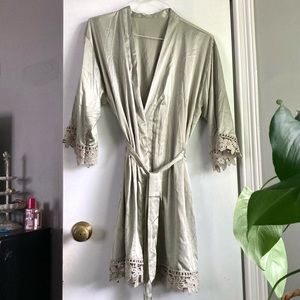 Faded olive green silky bathrobe for women